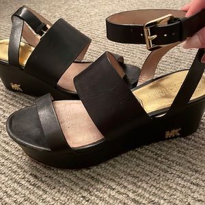 Michael kors wood block ankle strap heel